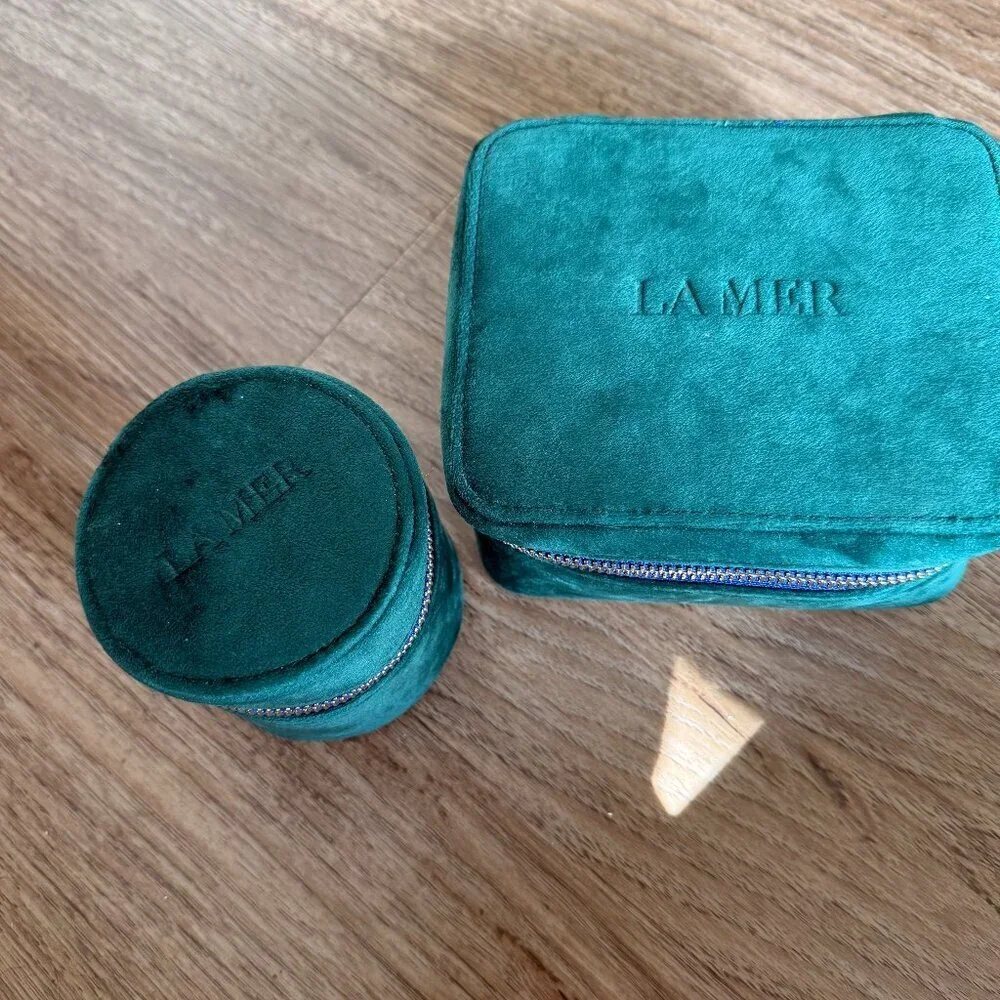 LA MER Limited Edition Velvet Emerald Green Makeup Bag Round Case Set​​​